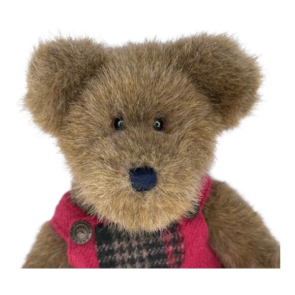 Boyds Bears Best Dressed TEDDY BEAR 10” Joel D Bearsley Red Plaid Overalls VTG - Picture 2 of 7
